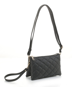 Quilted Versatile 3-Compartment Wristlet Cross Body FC20245 BLACK